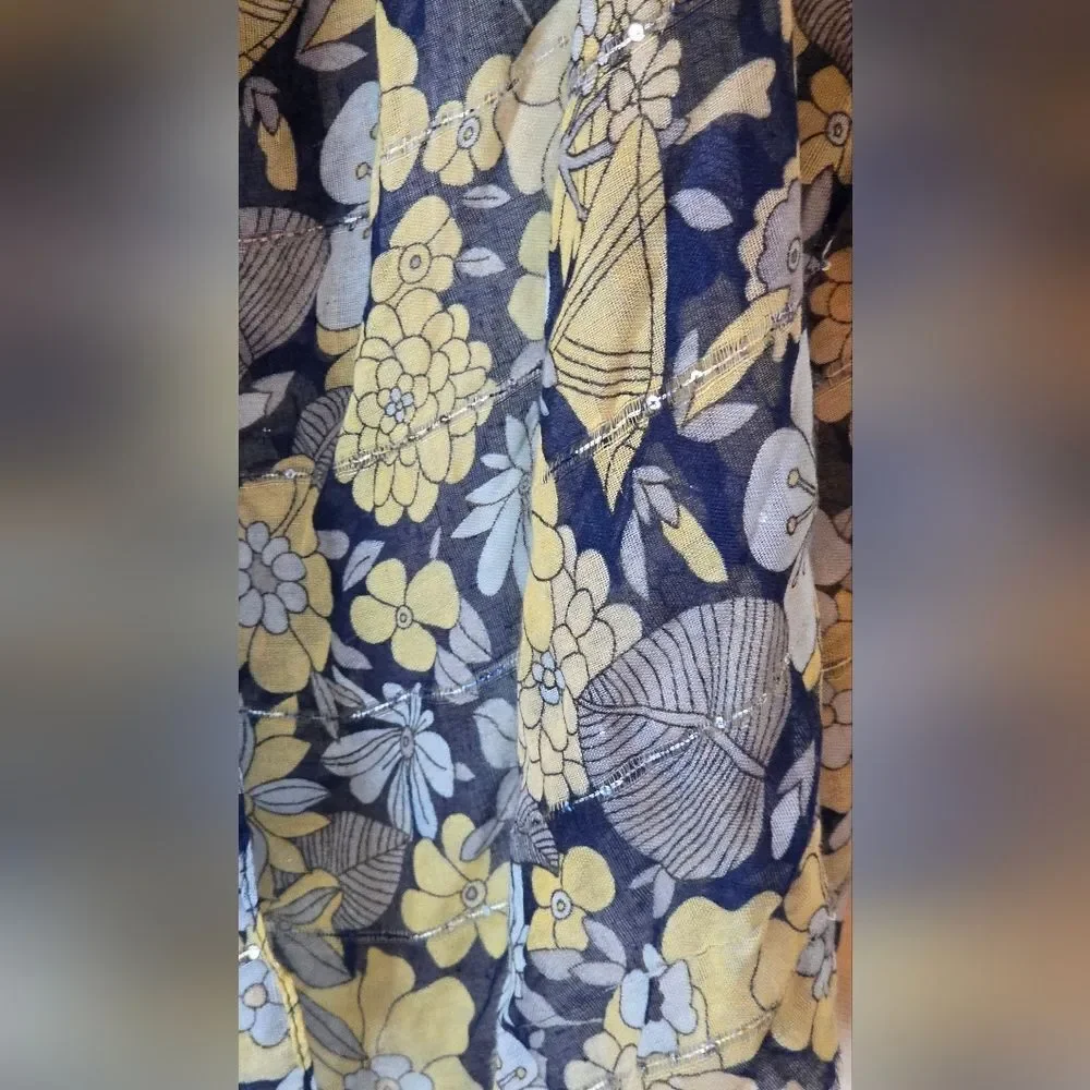 Arianna by Howard's BlueYellow Gray Flowers Print Metalic Women Scarf 69